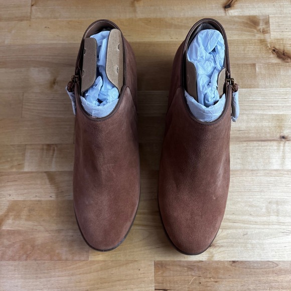 Vionic Ankle Boots Shyanne Suede Toffee Brown Side Zip Block Heel Size 10 - Picture 2 of 12